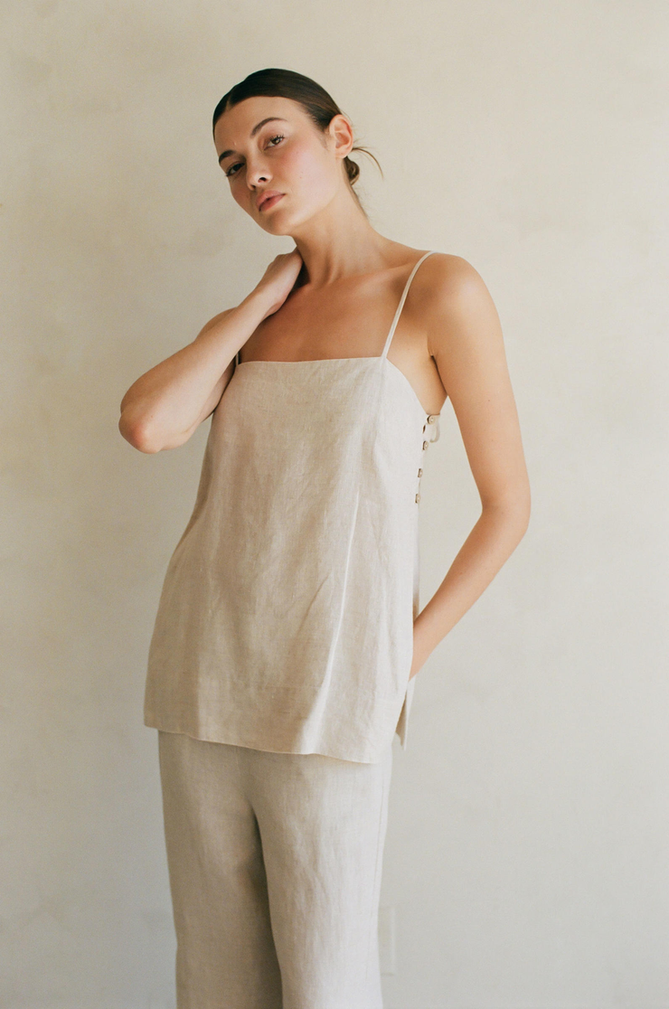 Linen Dreams Side Button Tank - Linen