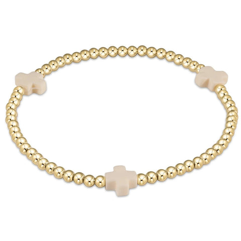 Signature Cross Gold Pattern 3mm Bead Bracelet - Off White