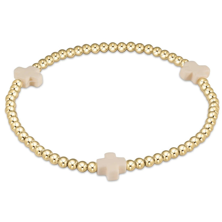 Signature Cross Gold Pattern 3mm Bead Bracelet - Off White