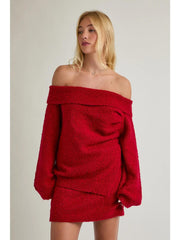 Merry Vibe Off The Shoulder Sweater - Red