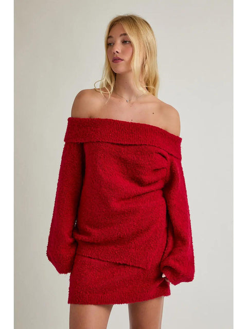Merry Vibe Off The Shoulder Sweater - Red