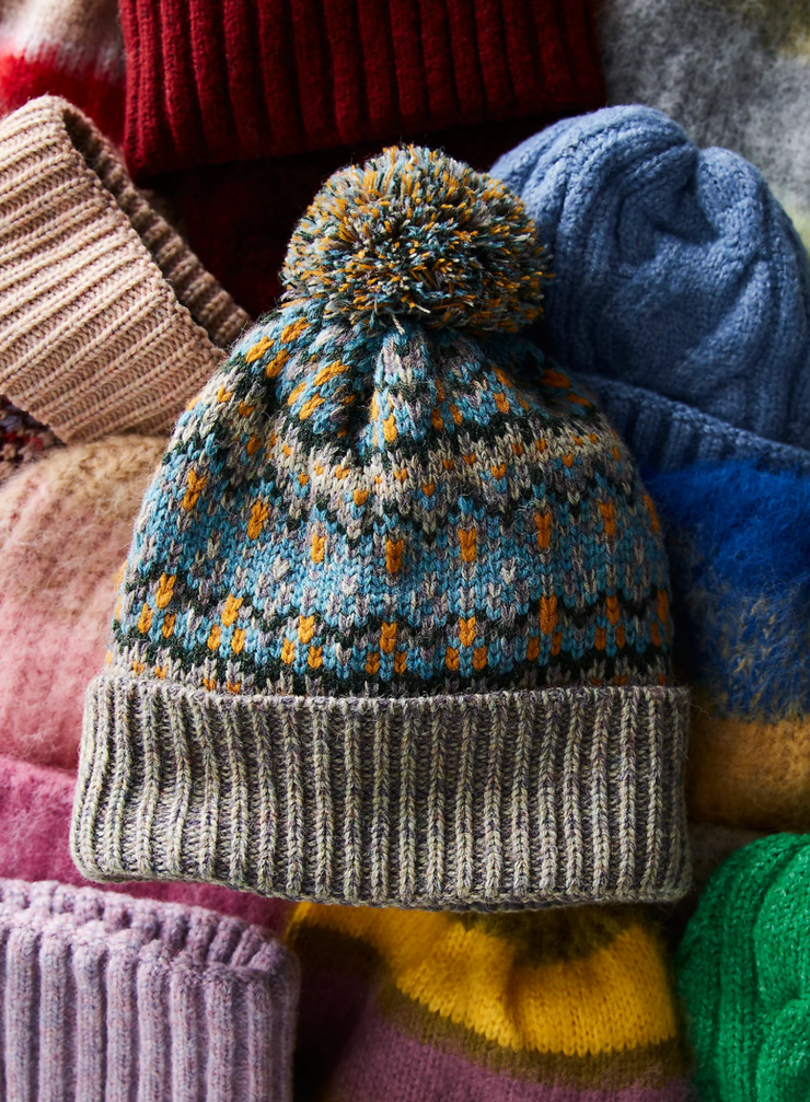 First Frost Fairisle Pom Pom Beanie - Sage