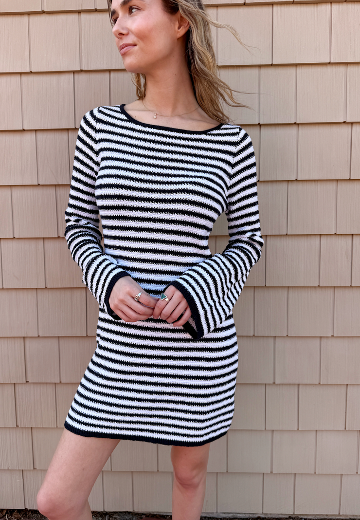 grey striped sweater dress Smooth Sailing MEDIUM crochet
