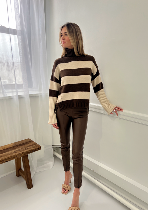 Kaila Oversized Knit Sweater - Brown/Khaki