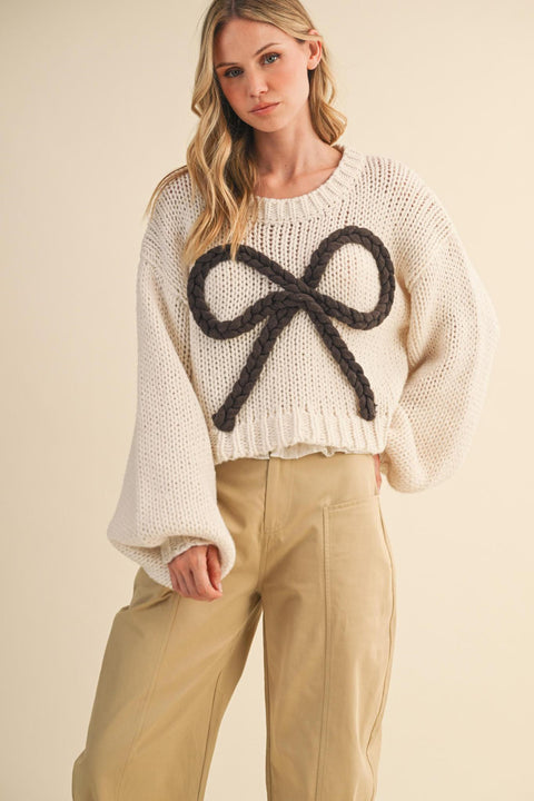 Bow Babe Chunky Sweater - Cream
