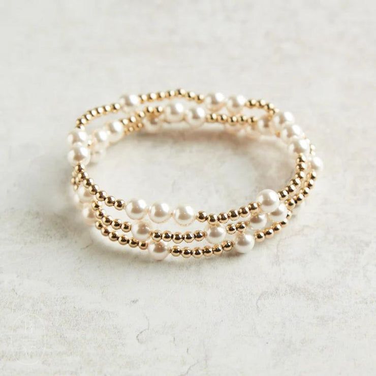 E. Newton Purpose Pearl 6mm Bead Bracelet  - Gold