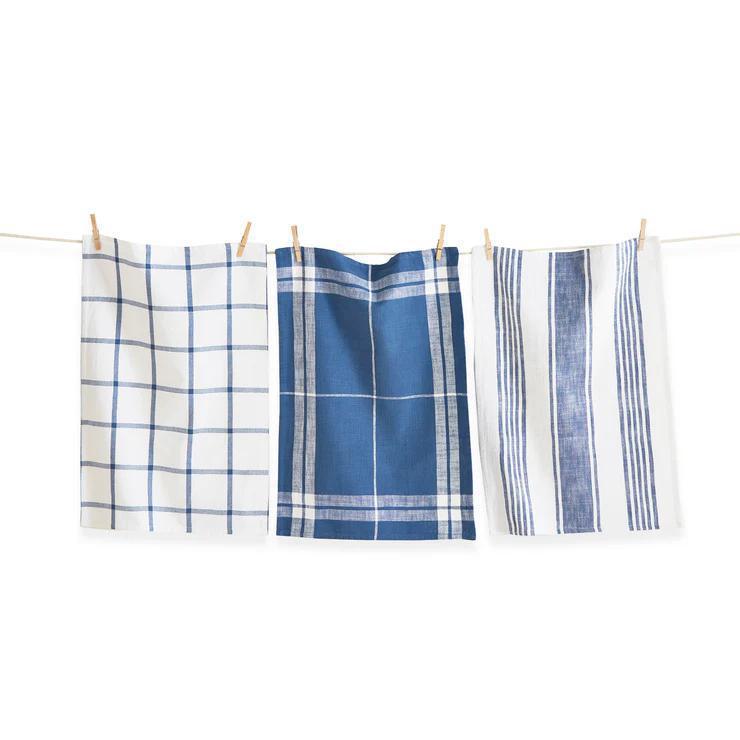 Blue and White Stripe Tag Classic Dishtowel Set Of 3