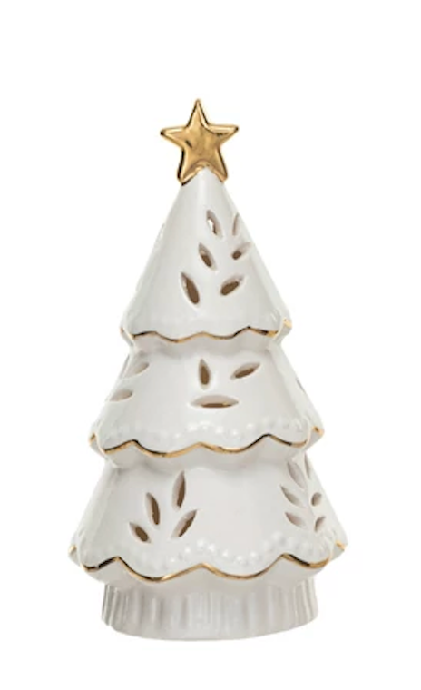Small Stoneware LED Tree - white