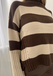Kaila Oversized Knit Sweater - Brown/Khaki