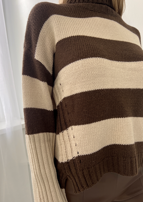 Kaila Oversized Knit Sweater - Brown/Khaki