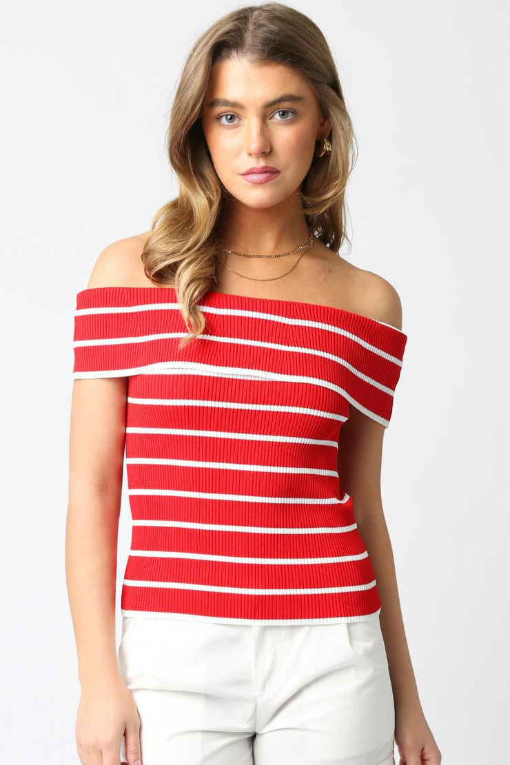 Marina Stripe Knit Top - Red/White