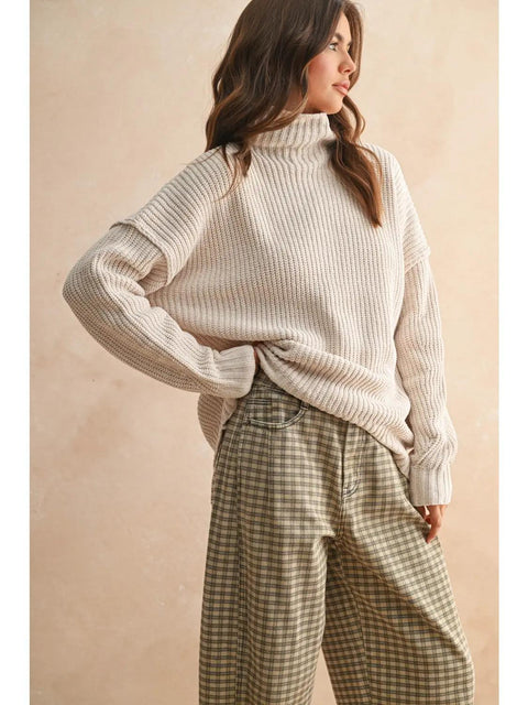The Chenille High Neck Sweater - Cream