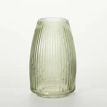 Green Ribbed Glass Vase - Small