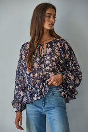Floral Dawn Top - Navy