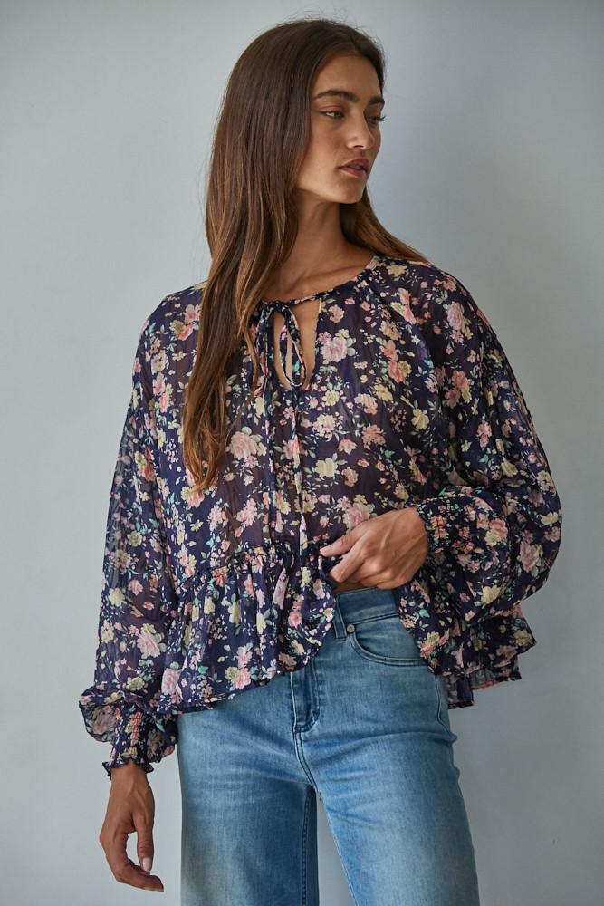Floral Dawn Top - Navy