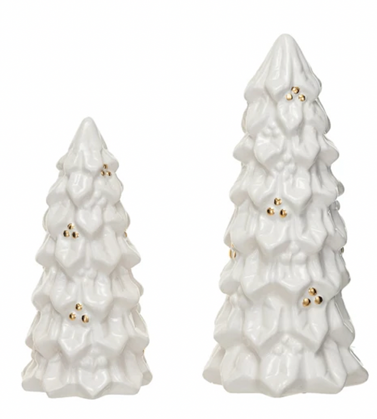 Stoneware Christmas Tree White with Gold Speckles - all sizes