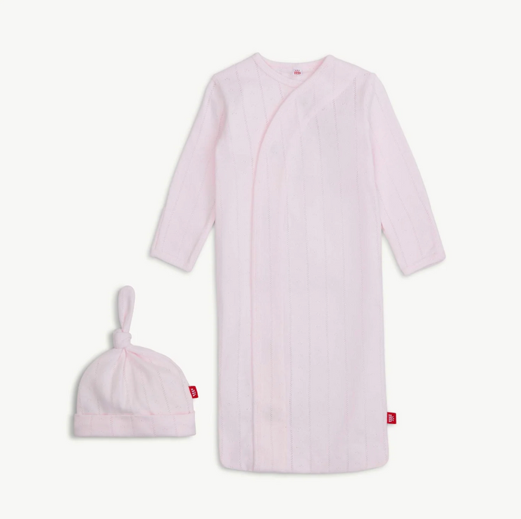 love lines pink organic cotton pointelle magnetic cozy sleeper gown + hat set