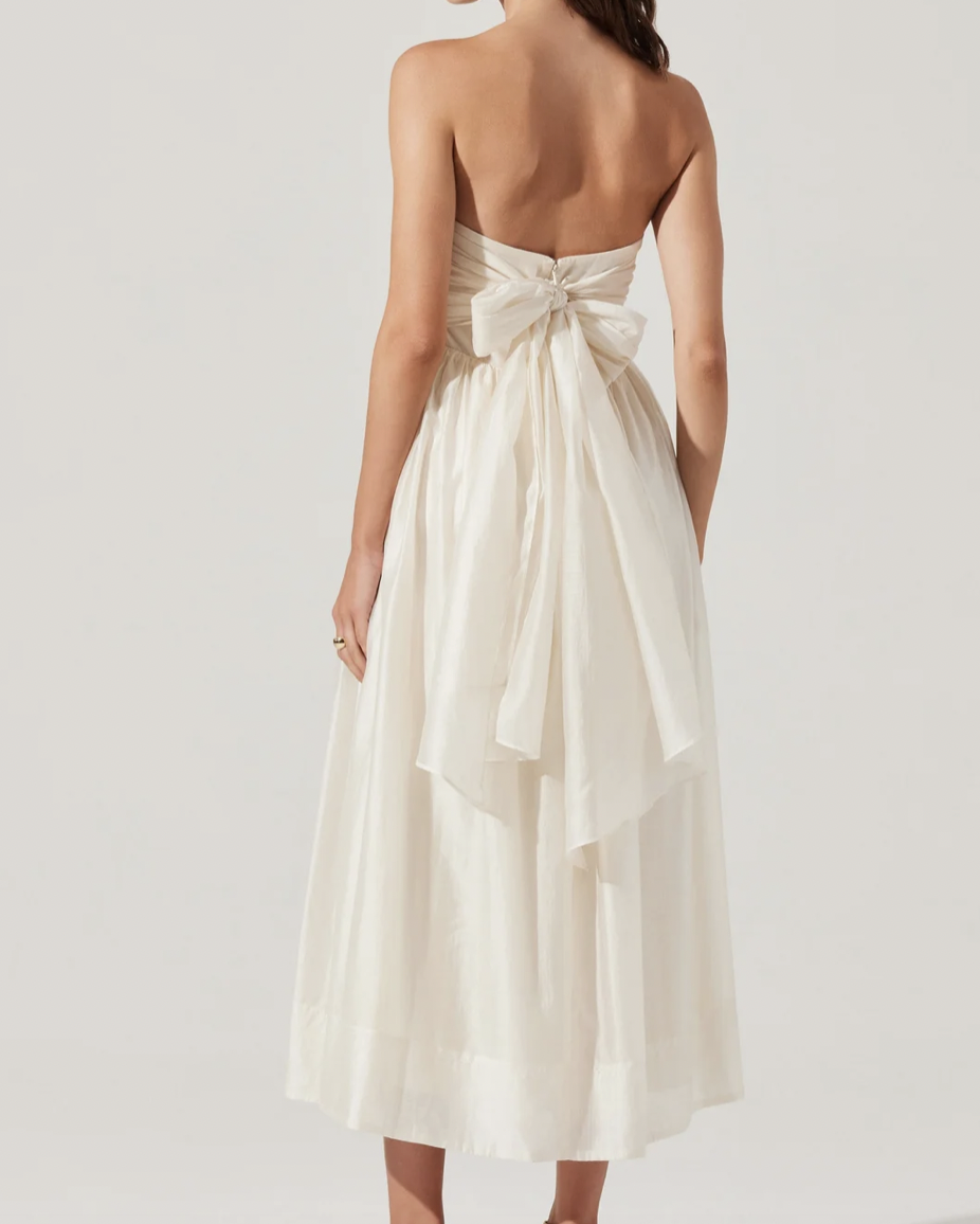 aneesha strapless pleated midi dress Aneesha Dress