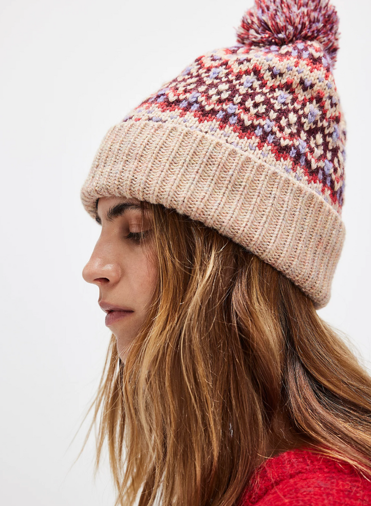 First Frost Fairisle Pom Pom Beanie - Ivory/Tan