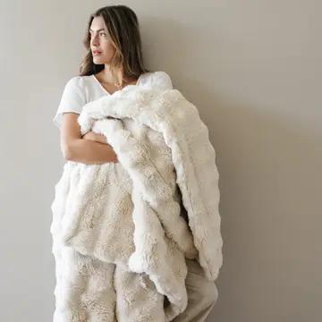 Plush Faux Fur Throw Blankets Buttermilk