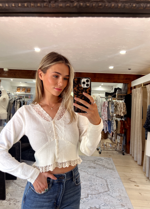 Sweet Lace Knitted Cardi - Cream