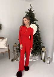 Holly Pointelle Long Sleeve Top - Red