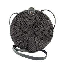 Black Rattan Circle Crossbody