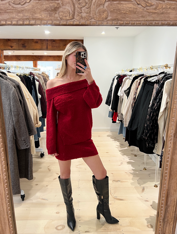Merry Vibe Off The Shoulder Sweater - Red