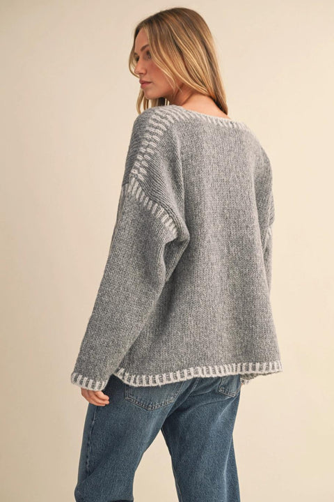 On The Contrast Sweater- Grey