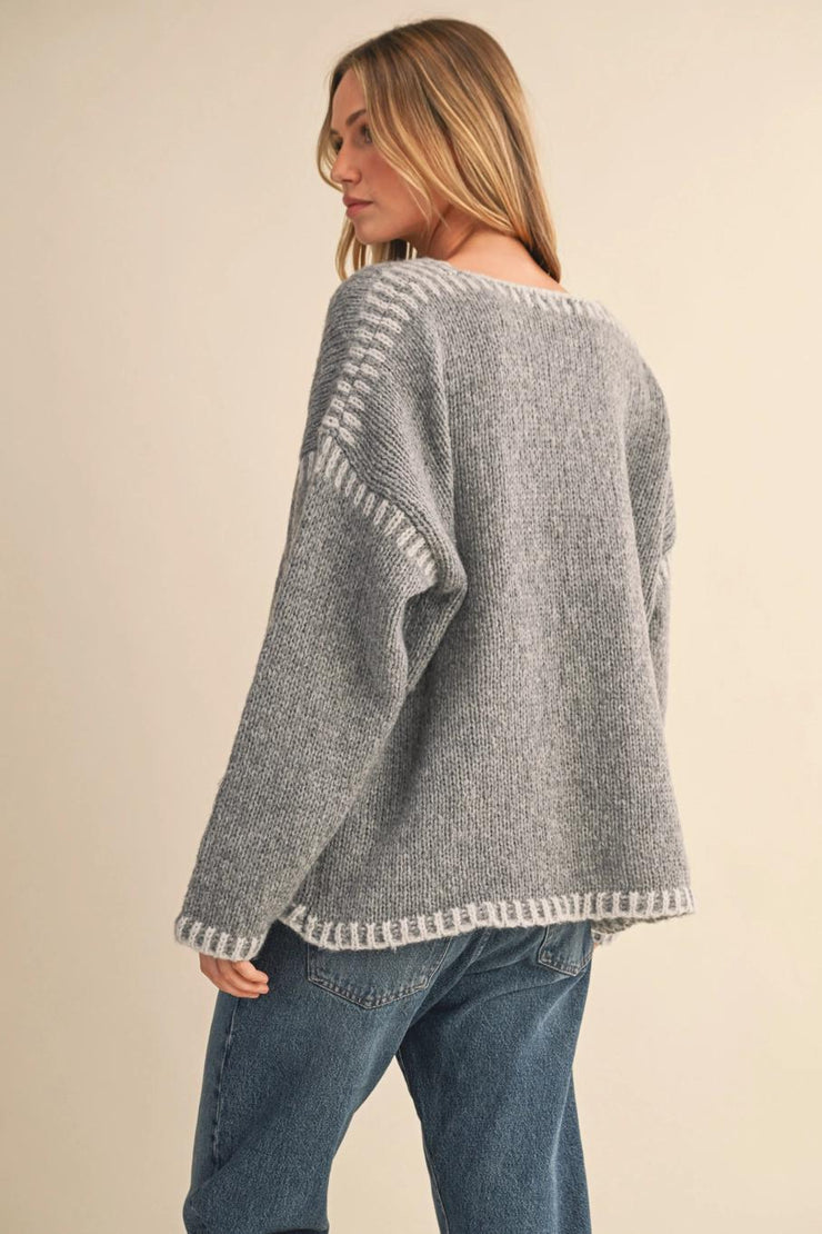 On The Contrast Sweater- Grey