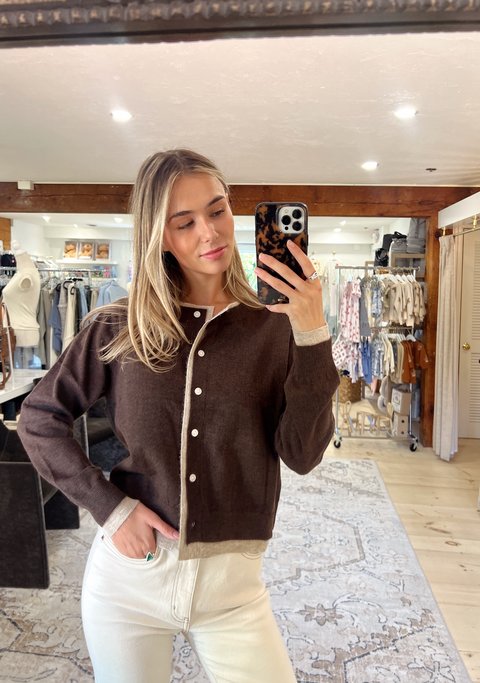 Falling For You Contrast Button Up Cardi