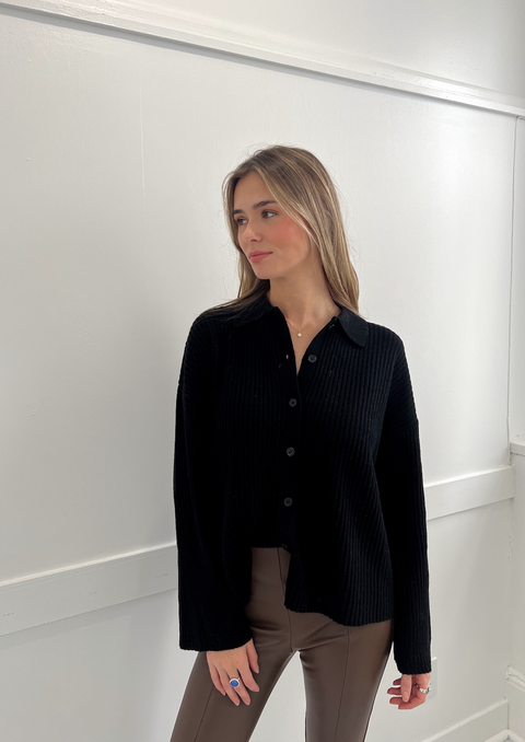 Adrien Button Up Sweater - Black
