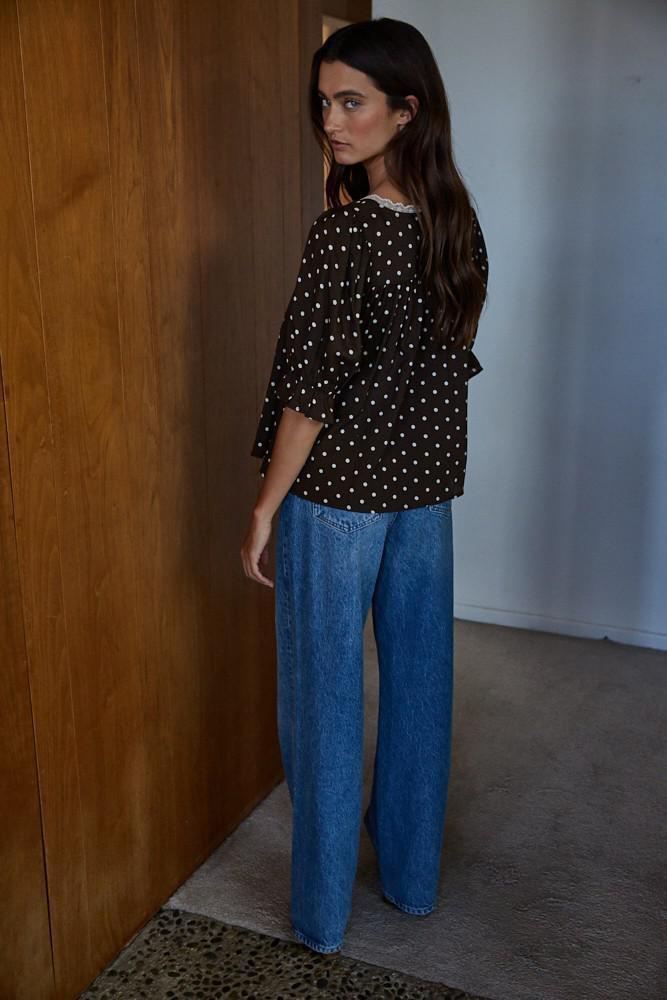 Sweet Talker Ribbon Dot Top - Brown