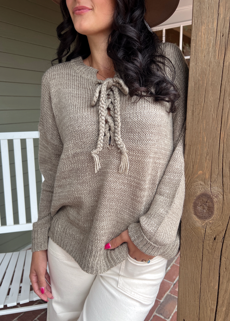 Lace Up Babe Sweater - Olive