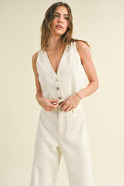 White Denim Down Crop Vest