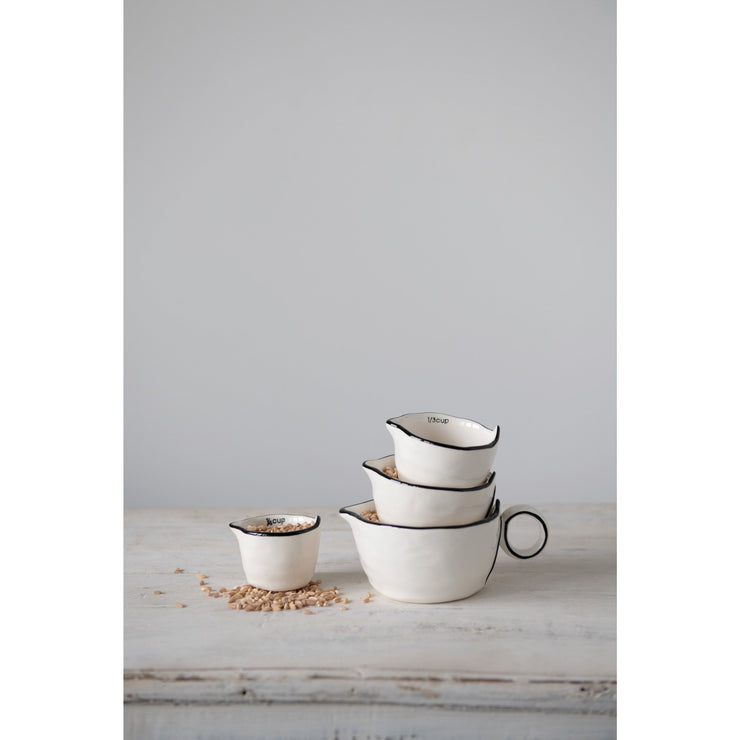 Stoneware Measuring Cups White With Black Rim