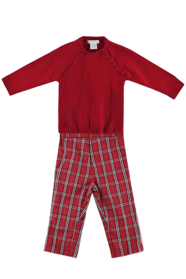 Baby Boy Red & White Plaid Pant Set