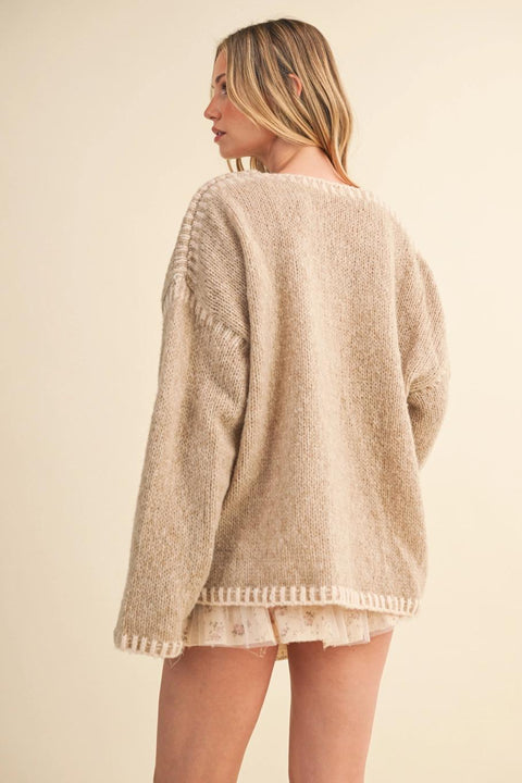 On The Contrast Sweater- Taupe
