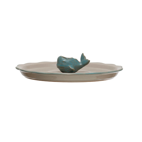Stoneware Plate w/ Whale Toothpick Holder