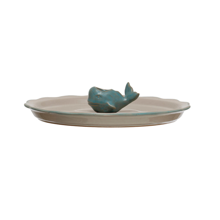 Stoneware Plate w/ Whale Toothpick Holder