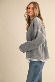 On The Contrast Sweater- Grey