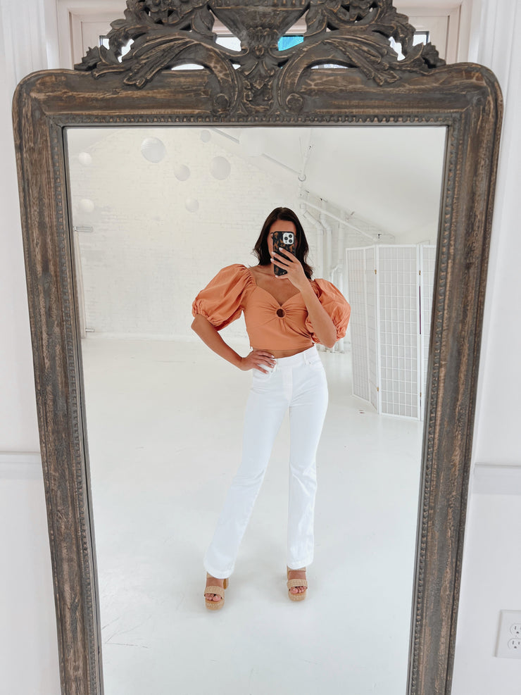 Cotton Cutout O Ring Crop Top - APRICOT