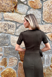 Wishlist Ribbed Belt Dress - Dark Olive