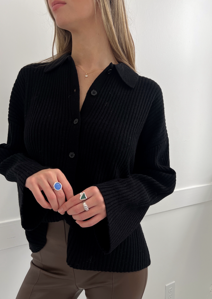 Adrien Button Up Sweater - Black