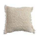 Square Woven Bouclé Fabric Indoor/Outdoor Pillow with Fringe