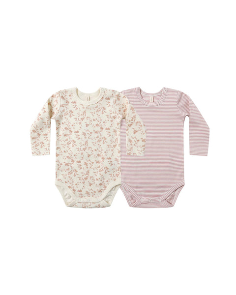 Quincy Mae Jersey Bodysuit 2 Pack - French Garden/Rose Stripe