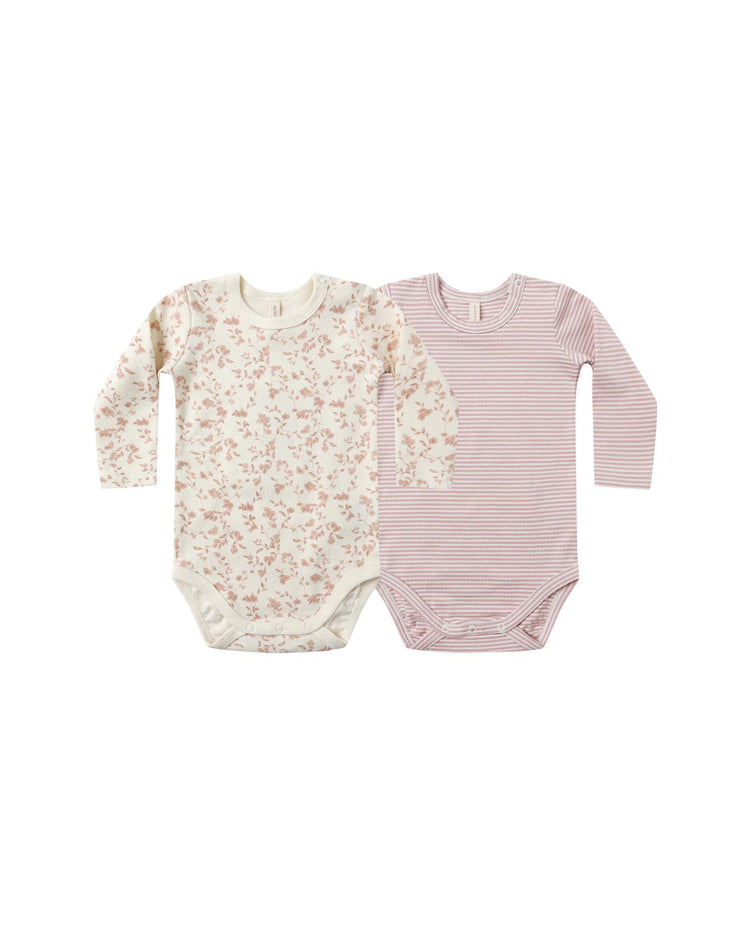 Quincy Mae Jersey Bodysuit 2 Pack - French Garden/Rose Stripe
