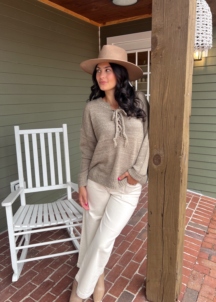 Lace Up Babe Sweater - Olive