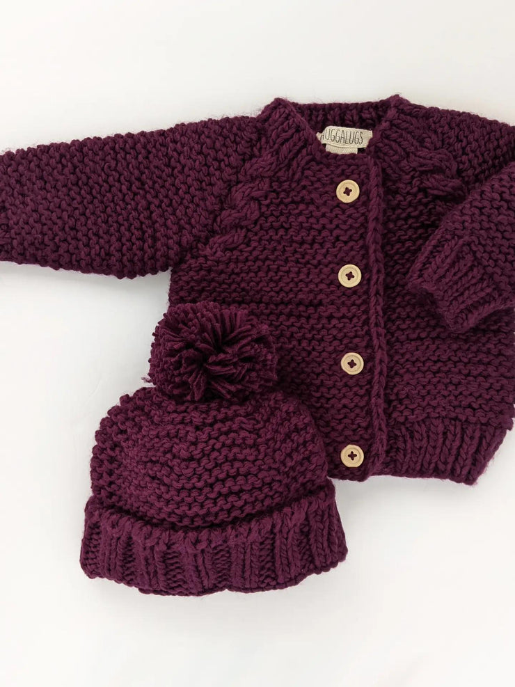 Plum Garter Stitch Cardigan Sweater Baby & Toddler