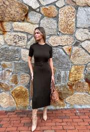Wishlist Ribbed Belt Dress - Dark Olive